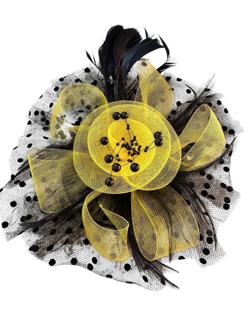 Black/Yellow Feather Mesh Fascinator Hat Clip/Band Wedding Tea Cocktail Party